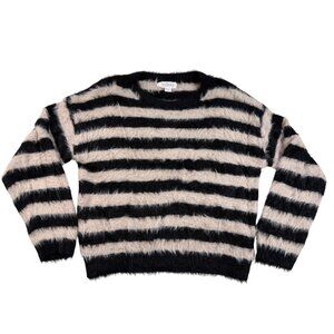 Graham & Spencer M Velvet Eyelash Knit Striped Sweater Black Blush Fuzzy‎